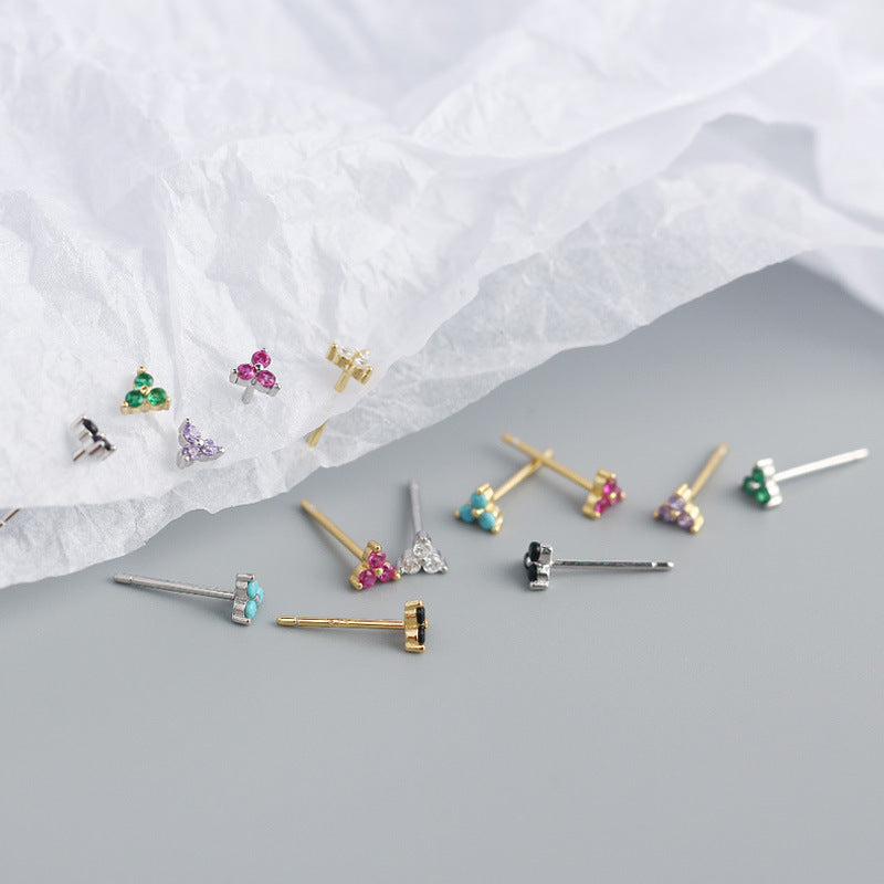 Wholesale Personalized Light Luxury Versatile Stacking Geometric Clover Diamond S925 Sterling Silver Earrings